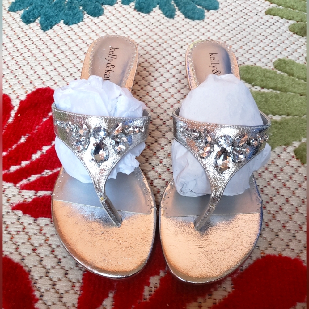Kelly & Katie Silver Crystal Beaded Sandal